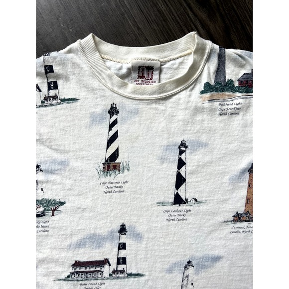Vintage Art Unlimited North Carolina Lighthouse AOP Shirt M NC 90s Cape Fear - Picture 3 of 12